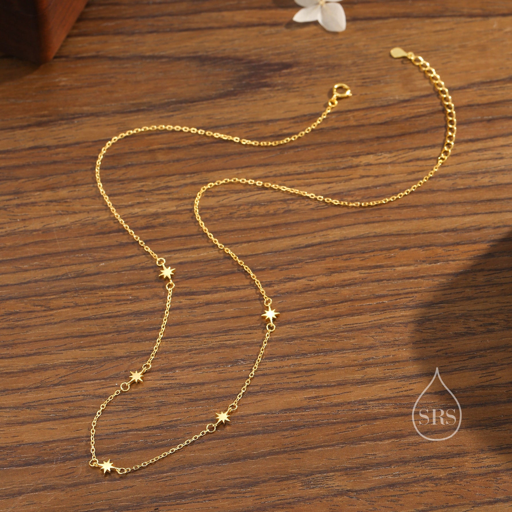 Extra Tiny Starburst Necklace in Sterling Silver, Five Floating Stars Necklace, Adjustable Length, Extra Small Pendant, 16 inch to 18 inch