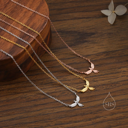 Phoenix Pendant Necklace in Sterling Silver, Phoenix Bird Necklace, Silver or Gold or Rose Gold - Cute Quirky and Fun Jewellery