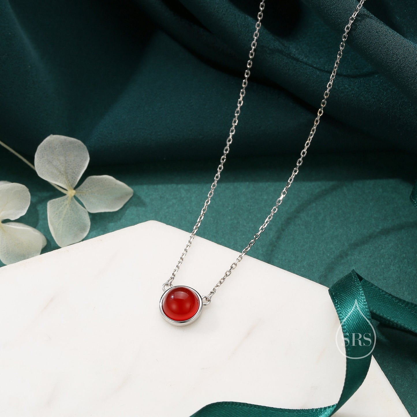 Sterling Silver Genuine Red Onyx Dainty Coin Pendant Necklace - Delicate Red Chalcedony Stone Coin Necklace, January Birthstone