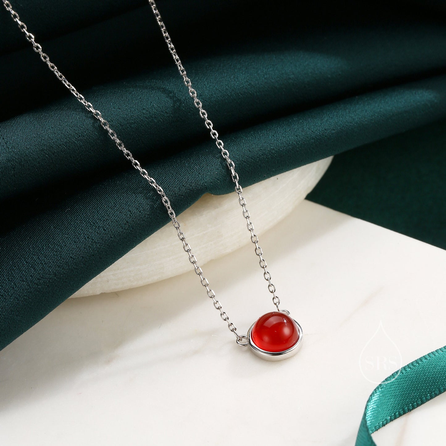 Sterling Silver Genuine Red Onyx Dainty Coin Pendant Necklace - Delicate Red Chalcedony Stone Coin Necklace, January Birthstone