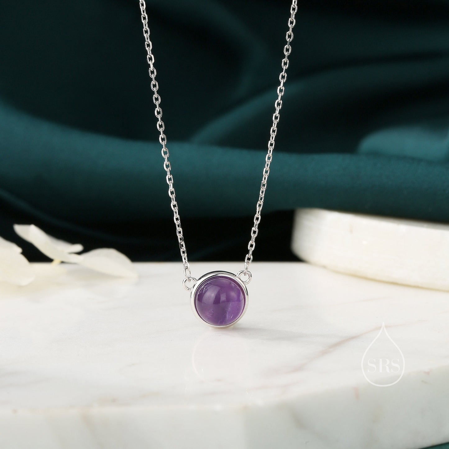 Sterling Silver Genuine Purple Amethyst Dainty Coin Pendant Necklace - Delicate Purple Amethyst Stone Coin Necklace, February Birthstone