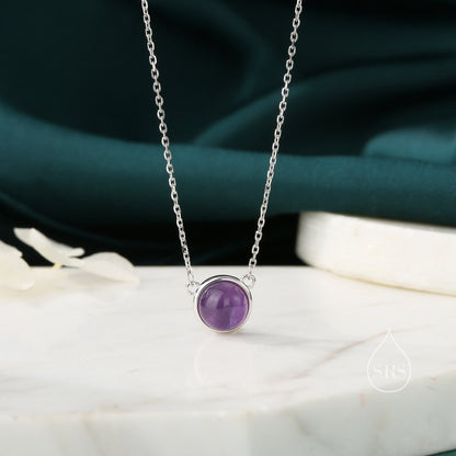 Sterling Silver Genuine Purple Amethyst Dainty Coin Pendant Necklace - Delicate Purple Amethyst Stone Coin Necklace, February Birthstone