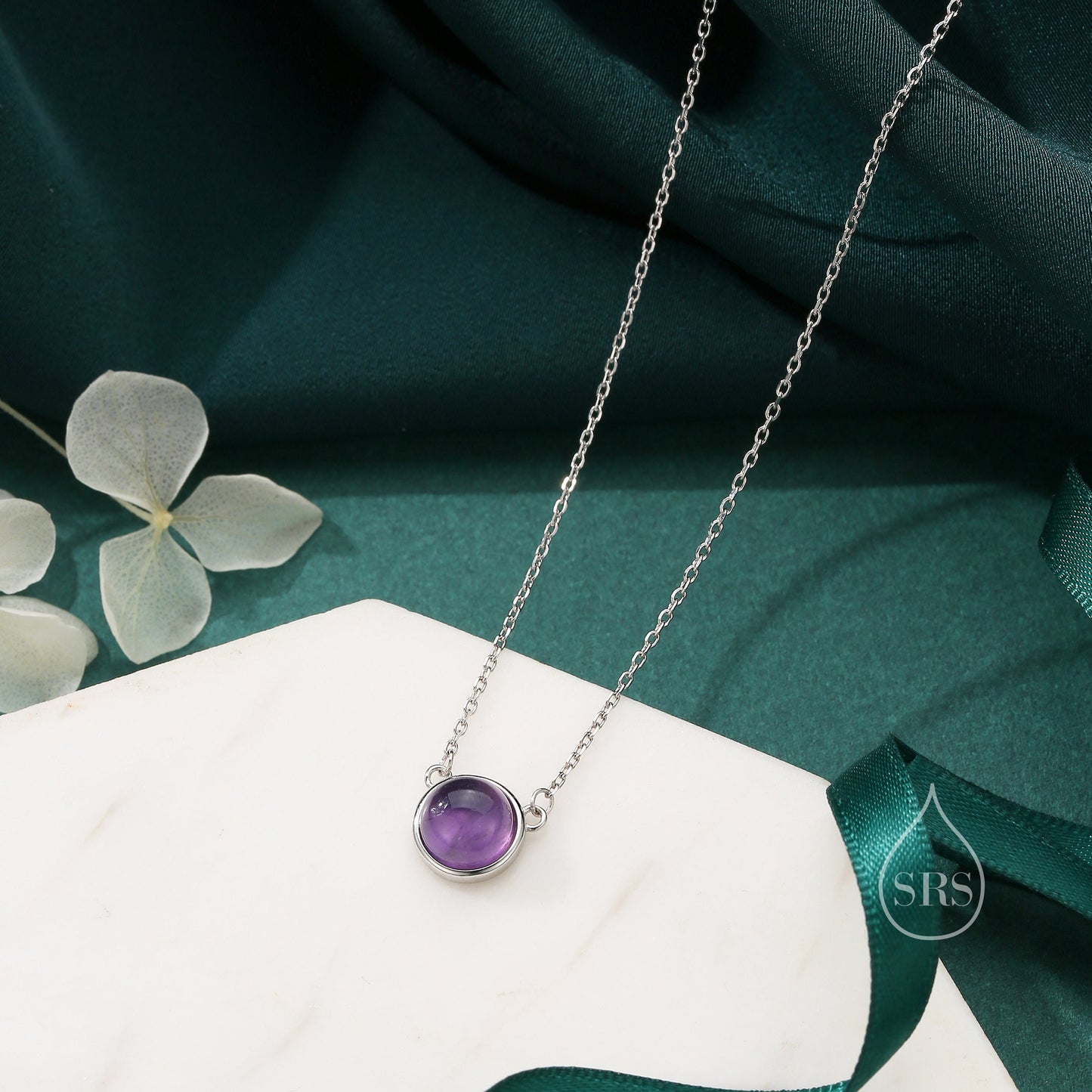 Sterling Silver Genuine Purple Amethyst Dainty Coin Pendant Necklace - Delicate Purple Amethyst Stone Coin Necklace, February Birthstone