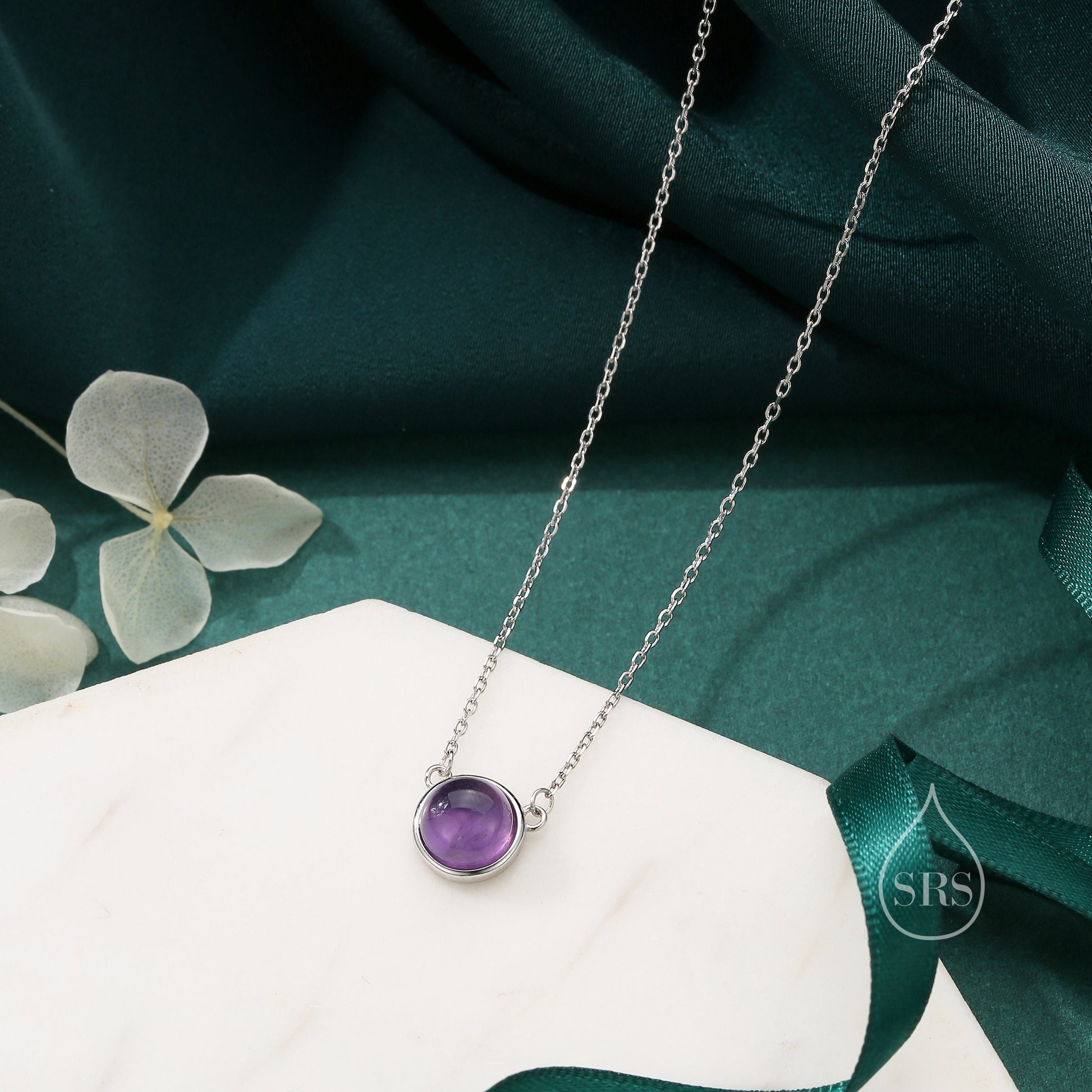 Sterling Silver Genuine Purple Amethyst Dainty Coin Pendant Necklace - Delicate Purple Amethyst Stone Coin Necklace, February Birthstone