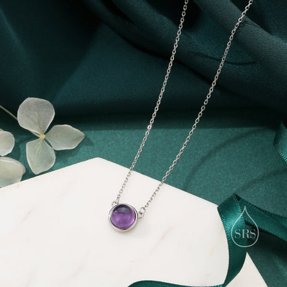 Sterling Silver Genuine Purple Amethyst Dainty Coin Pendant Necklace - Delicate Purple Amethyst Stone Coin Necklace, February Birthstone