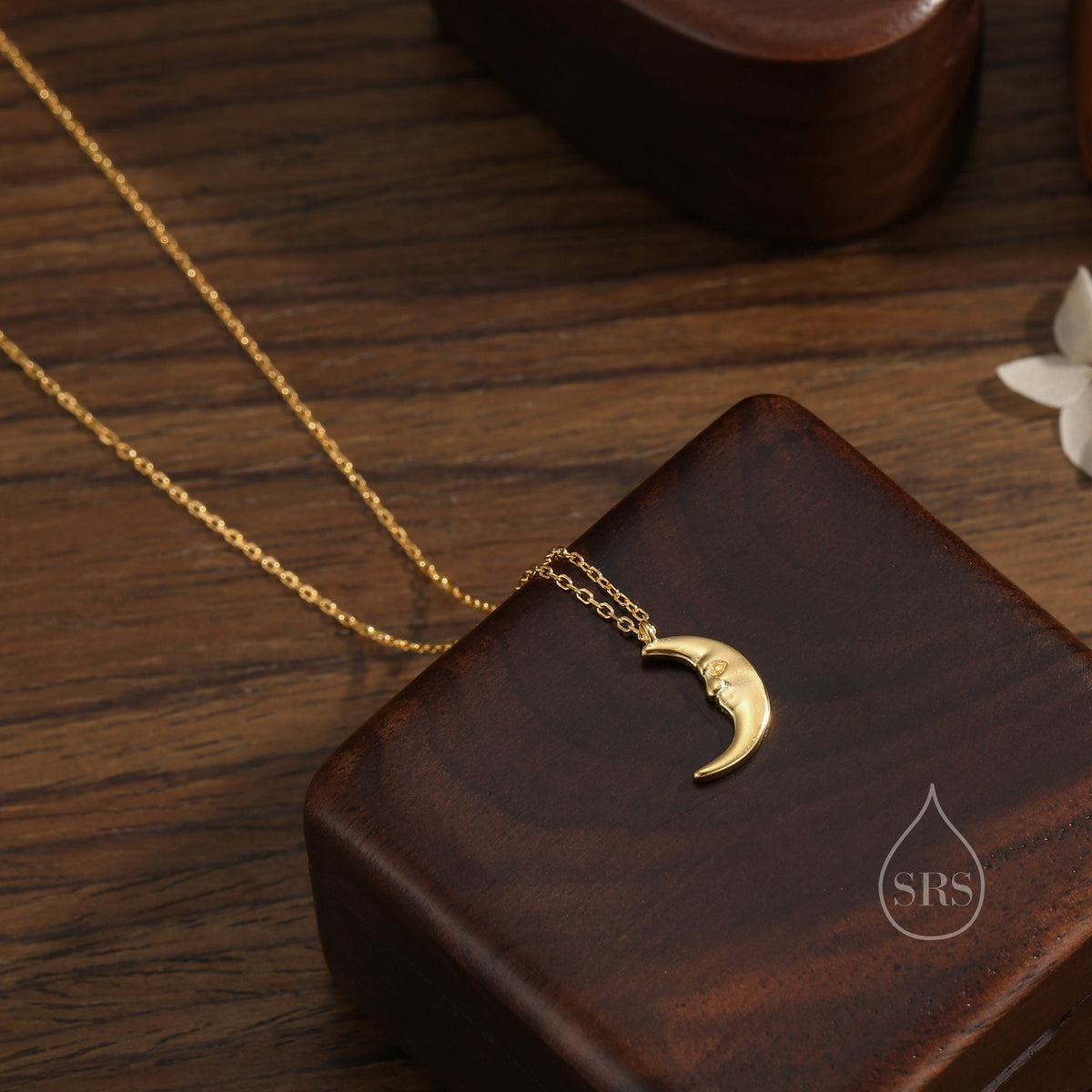 Man in the Moon Pendant Necklace in Sterling Silver - Moon Face Necklace - Gold or Silver - Cute, Fun, Whimsical and Pretty Jewellery