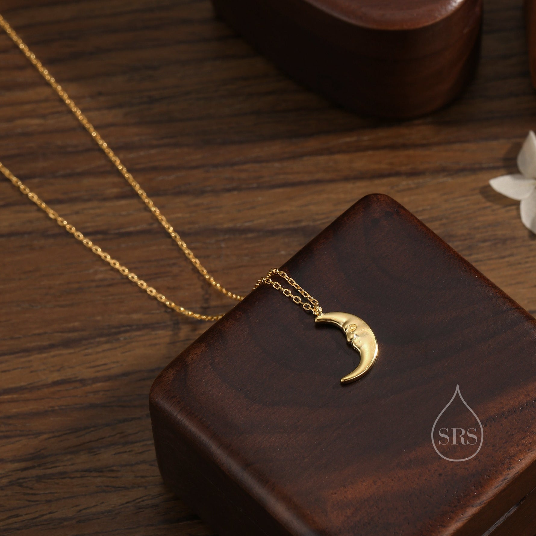 Man in the Moon Pendant Necklace in Sterling Silver - Moon Face Necklace - Gold or Silver - Cute, Fun, Whimsical and Pretty Jewellery