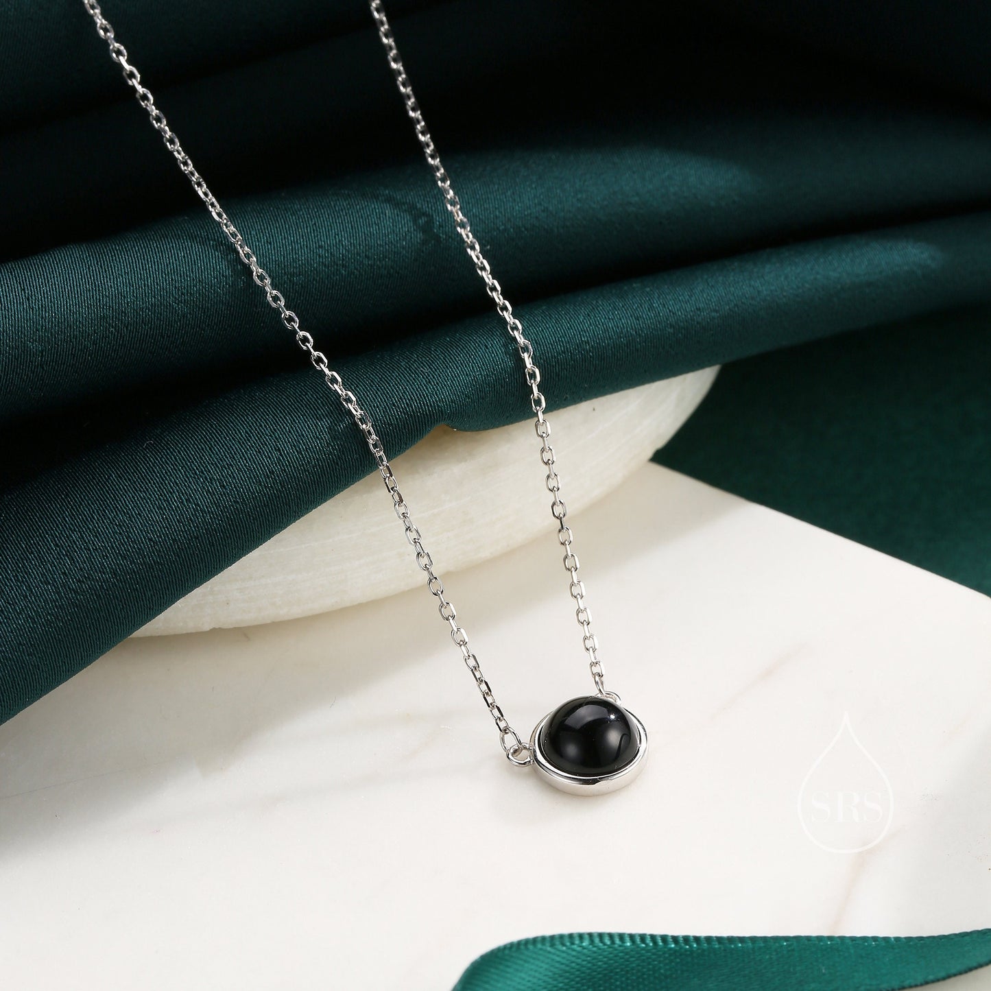 Sterling Silver Genuine Black Onyx Dainty Coin Pendant Necklace - Delicate Black Onyx Stone Coin Necklace