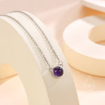 Sterling Silver Genuine Purple Amethyst Dainty Coin Pendant Necklace - Delicate Purple Amethyst Stone Coin Necklace, February Birthstone