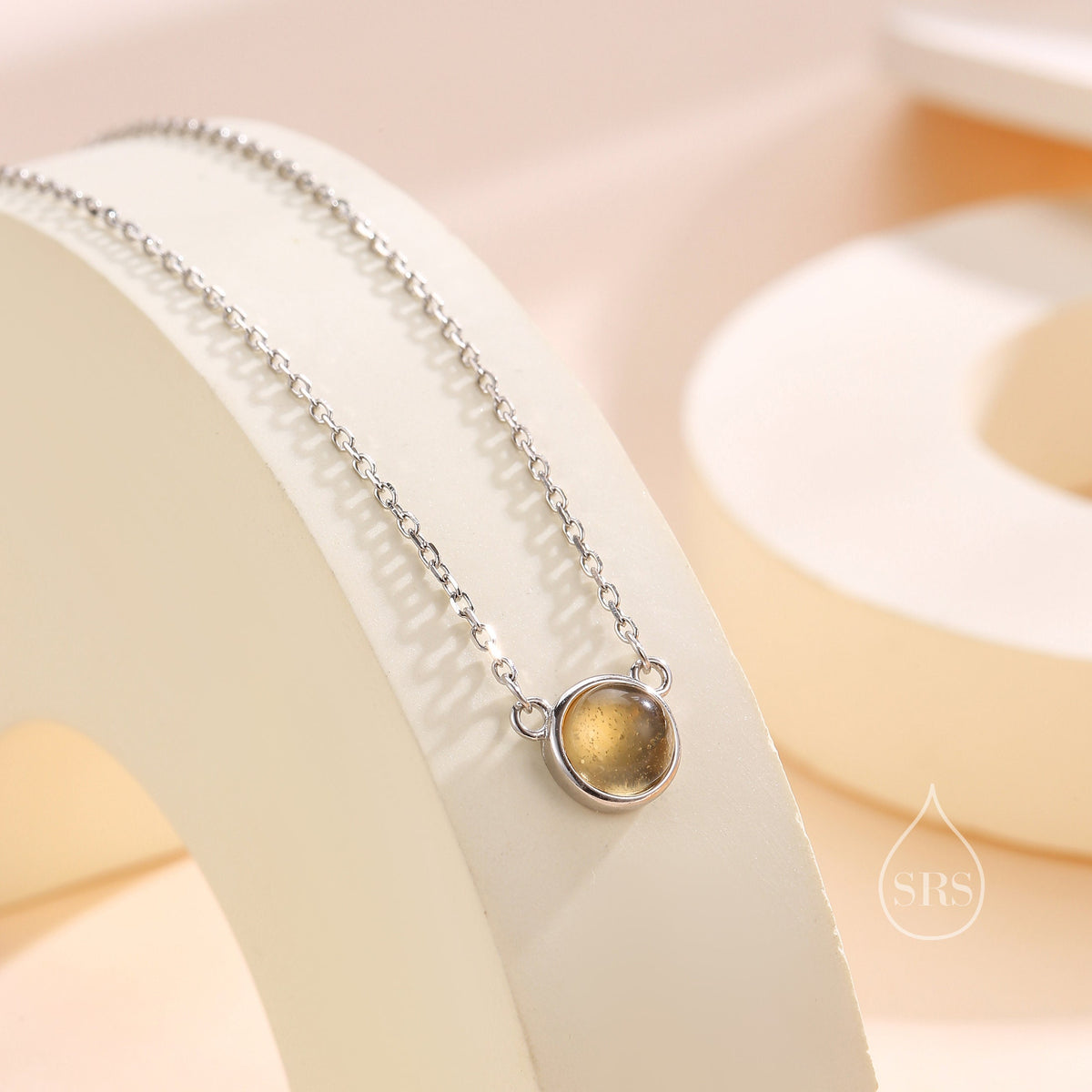 Sterling Silver Genuine Citrine Dainty Coin Pendant Necklace - Delicate Citrine Crystal Coin Necklace, November Birthstone