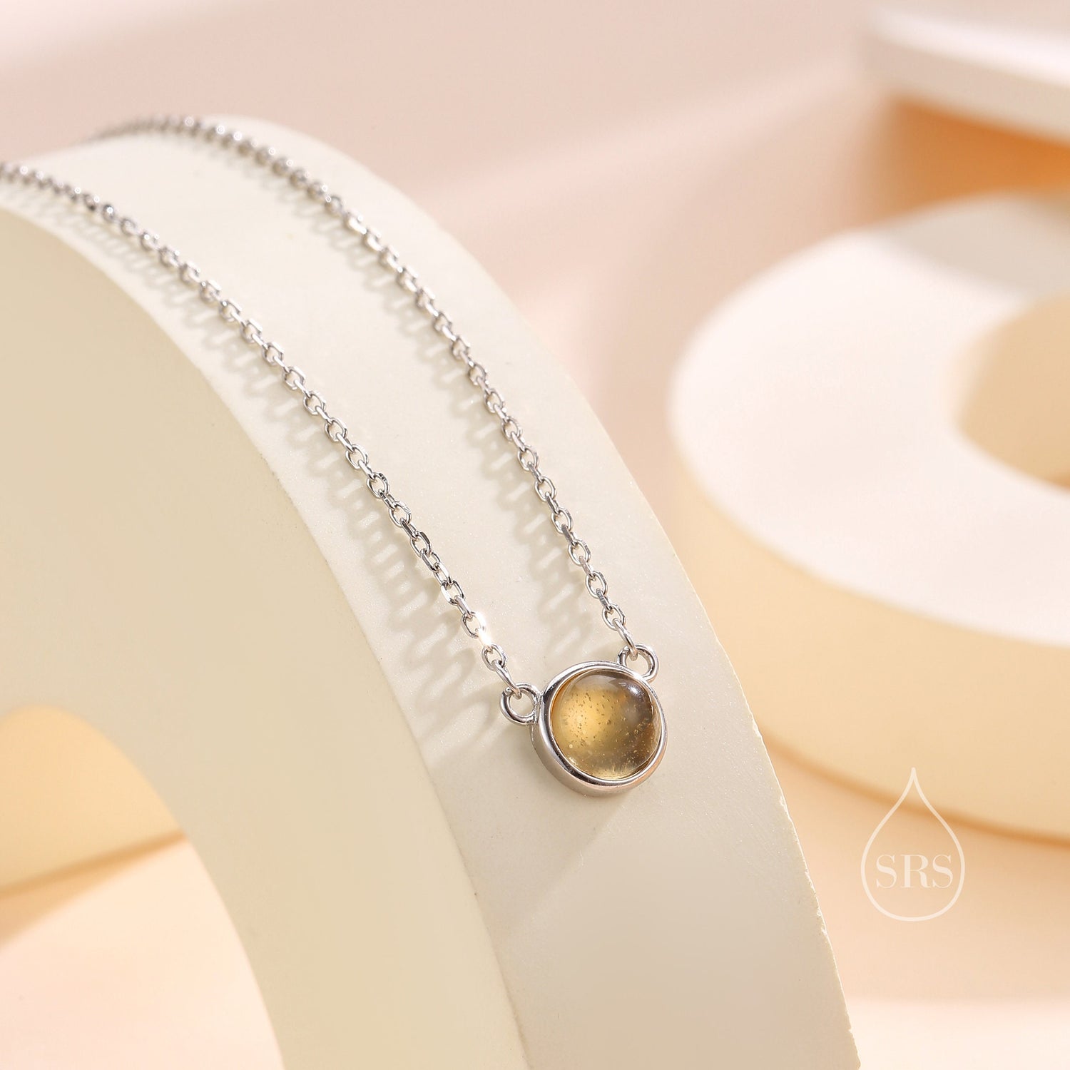Sterling Silver Genuine Citrine Dainty Coin Pendant Necklace - Delicate Citrine Crystal Coin Necklace, November Birthstone