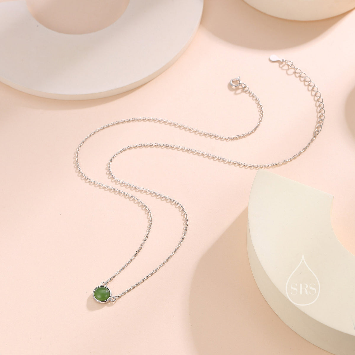 Sterling Silver Genuine Jasper Jade Dainty Coin Pendant Necklace - Delicate 8mm Jade Stone Coin Necklace