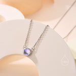 Sterling Silver Moonstone Dainty Coin Pendant Necklace - Delicate Lab Moonstone Coin Necklace