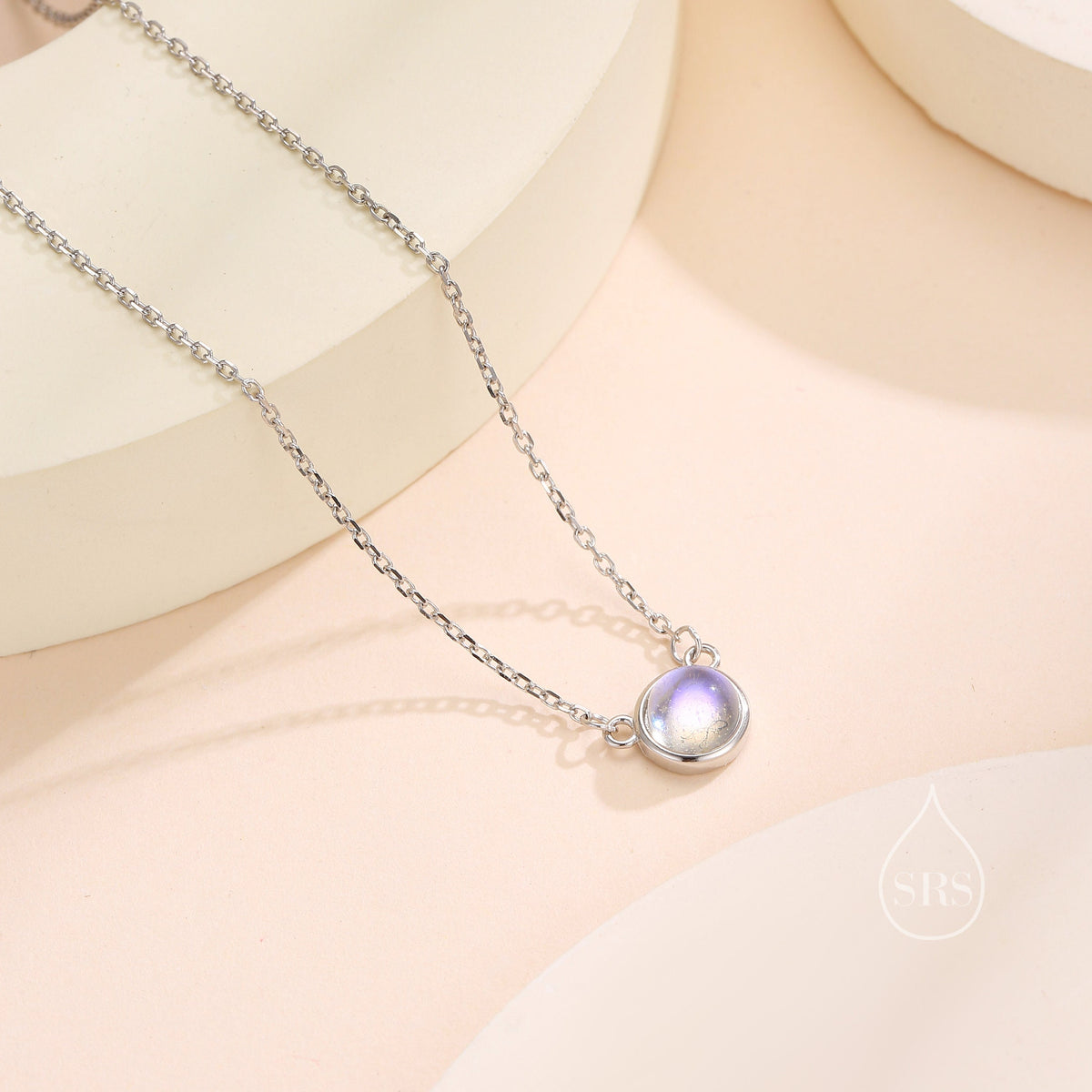 Sterling Silver Moonstone Dainty Coin Pendant Necklace - Delicate Lab Moonstone Coin Necklace
