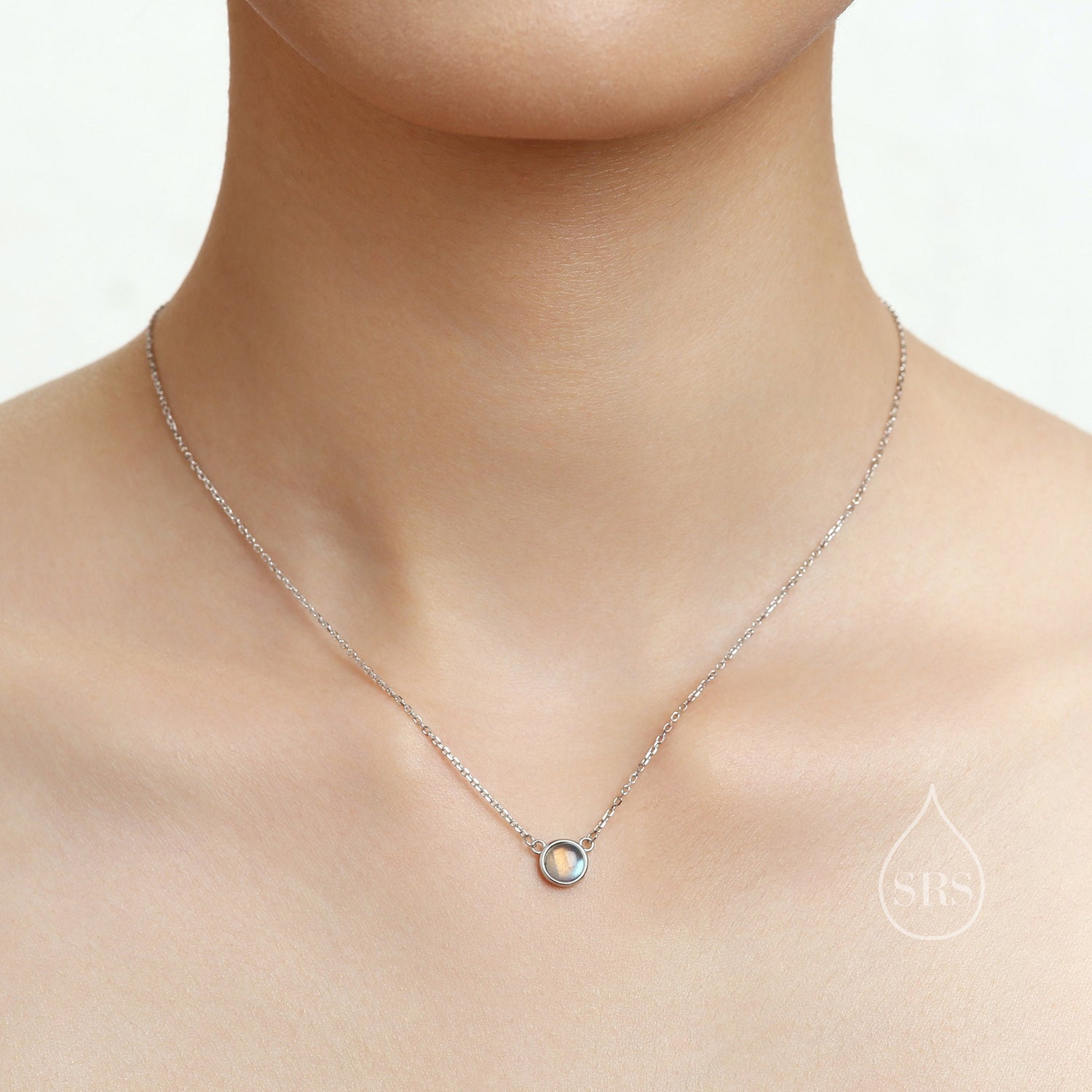 Sterling Silver Moonstone Dainty Coin Pendant Necklace - Delicate Lab Moonstone Coin Necklace