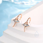 Sterling Silver Manta Ray Fish Drop Hook Earrings with Blue CZ, Stingray Dangle Hoop Earrings, Dainty Fish Dangle Earrings