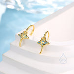 Sterling Silver Manta Ray Fish Drop Hook Earrings with Blue CZ, Stingray Dangle Hoop Earrings, Dainty Fish Dangle Earrings