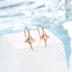 Sterling Silver Manta Ray Fish Drop Hook Earrings with CZ, Stingray Dangle Hoop Earrings, Dainty Zircon Fish Dangle Earrings