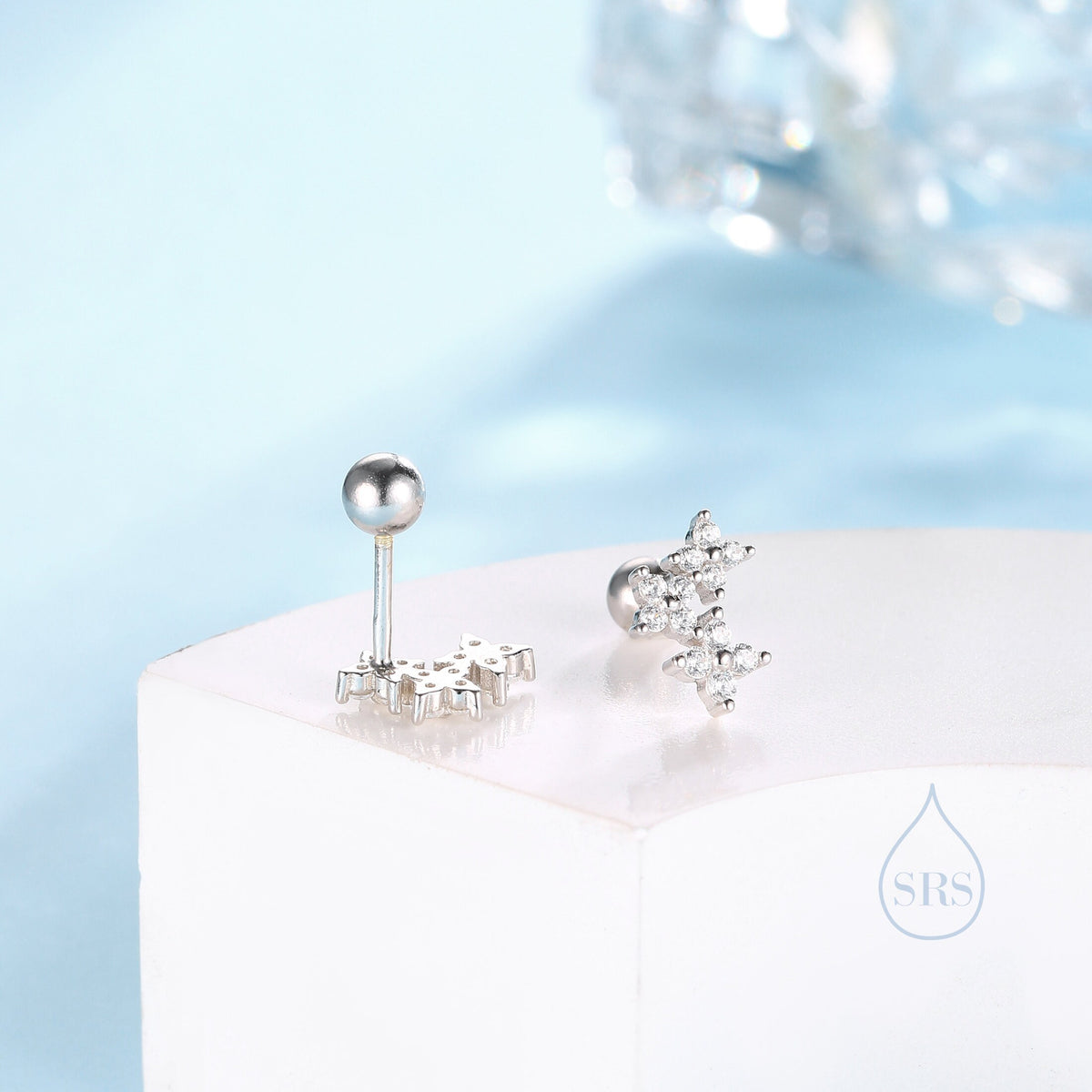 Tiny Hydrangea Bouquet CZ Screw Back Earrings in Sterling Silver, Silver, Gold or Rose Gold, Three CZ Flower Earrings, CZ Cluster Earrings