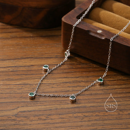 Emerald Green CZ Charm Necklace in Sterling Silver, Silver or Gold, Satellite Crystal Necklace, Solid Silver Necklace