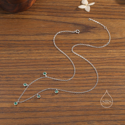 Emerald Green CZ Charm Necklace in Sterling Silver, Silver or Gold, Satellite Crystal Necklace, Solid Silver Necklace