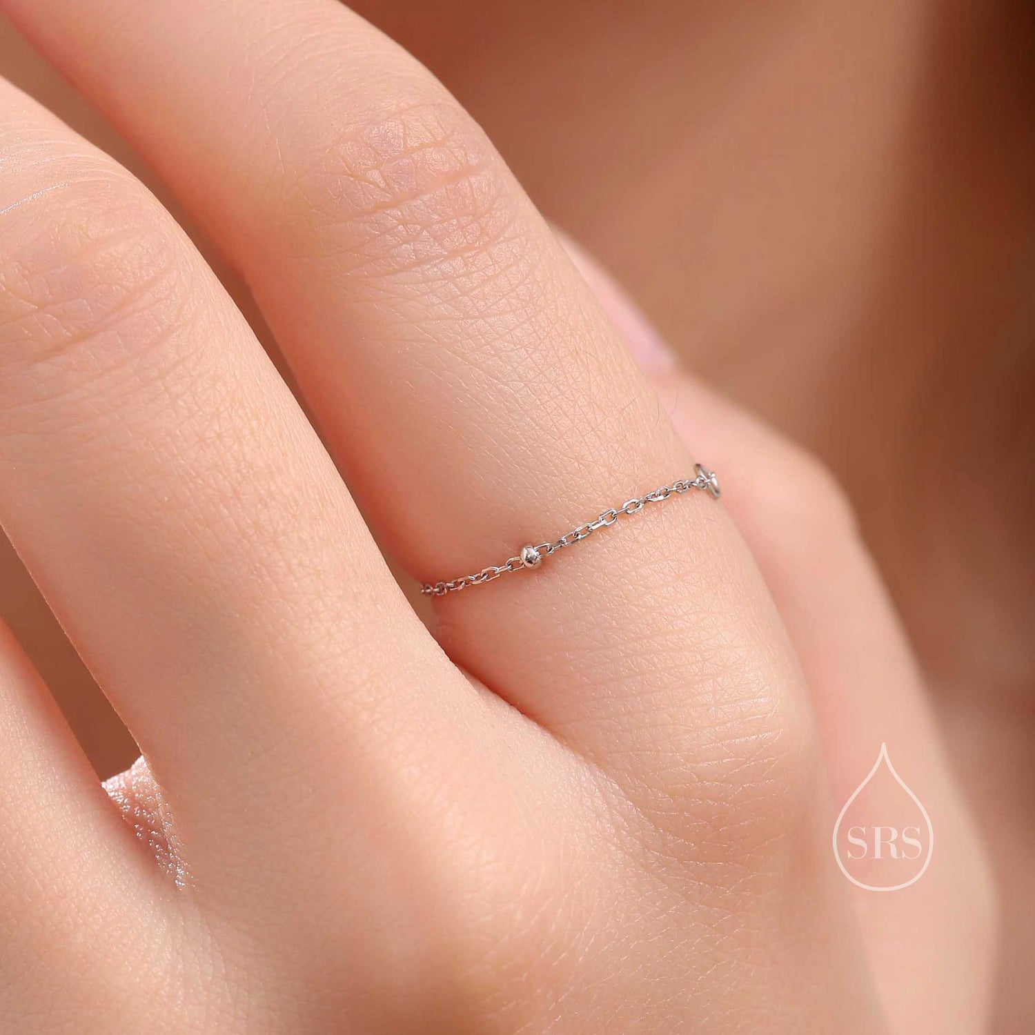 Extra Thin Chain Ring in Sterling Silver , Dainty Simple Delicate Ring , Thin Ring , Barely Visible Ring , Silver or Gold