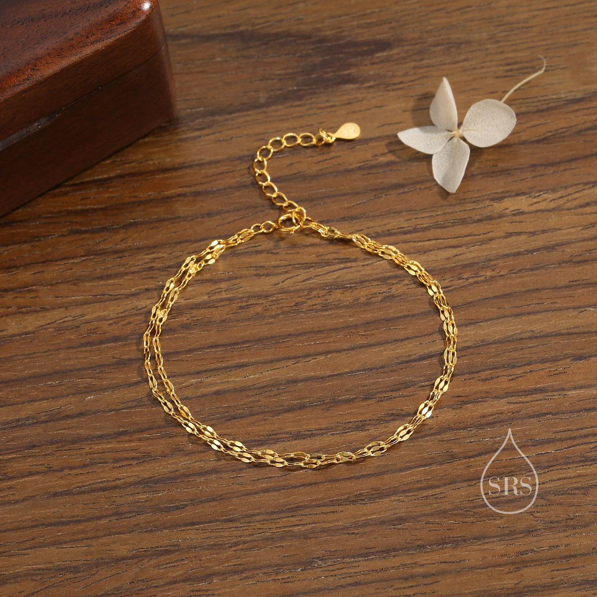 Sterling Silver Double Layer Skinny Disk Chain Bracelet in Sterling Silver, Silver or Gold, Layer Bracelet, Minimalist Bracelet