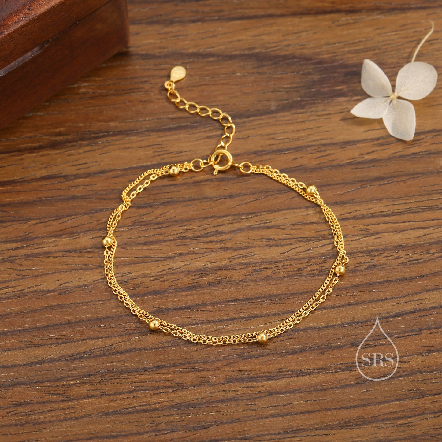 Sterling Silver Double Layer Satellite Chain Bracelet in Sterling Silver, Silver or Gold, Layer Bracelet, Minimalist Bracelet