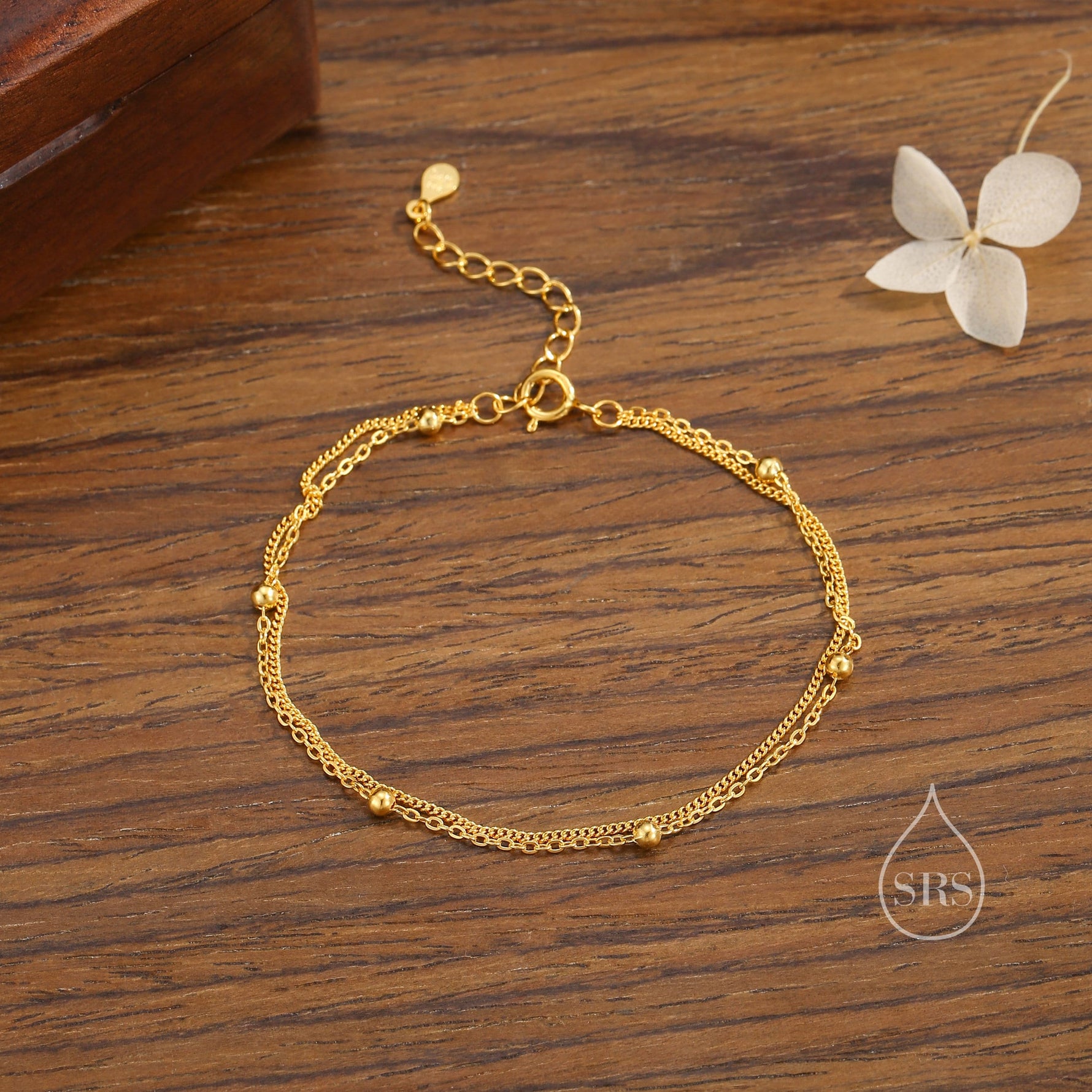 Sterling Silver Double Layer Satellite Chain Bracelet in Sterling Silver, Silver or Gold, Layer Bracelet, Minimalist Bracelet