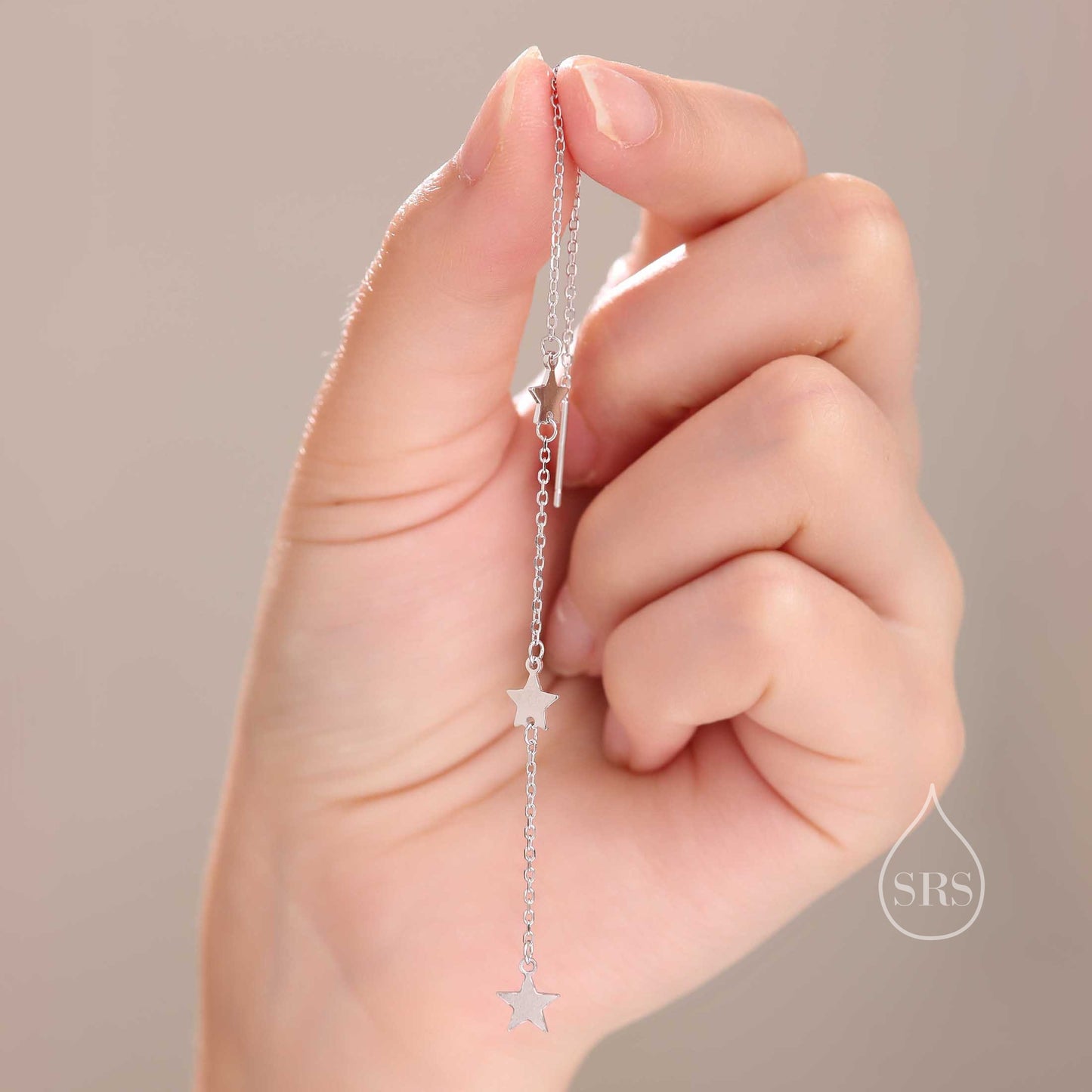 Three Star Cascade Threader Earrings in Sterling Silver, Star Ear Threaders, Silver, Gold or Rose Gold, Star Threaders, Long Threaders