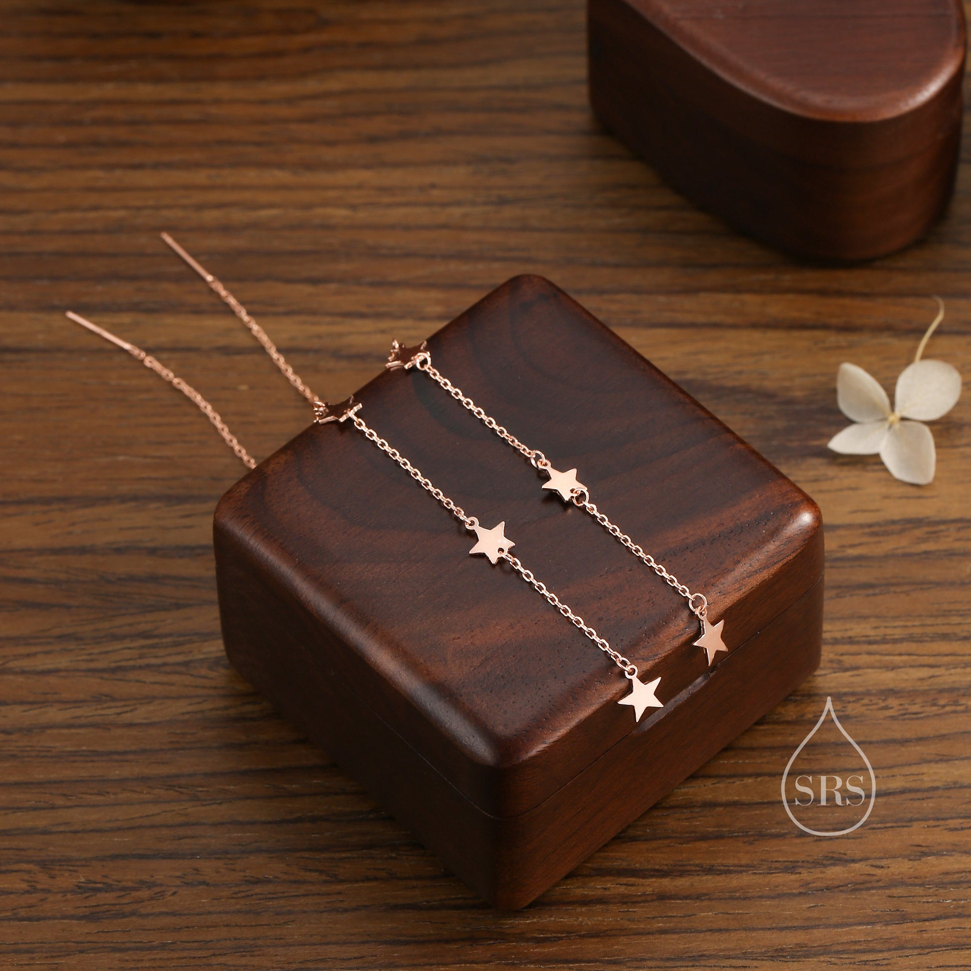 Three Star Cascade Threader Earrings in Sterling Silver, Star Ear Threaders, Silver, Gold or Rose Gold, Star Threaders, Long Threaders