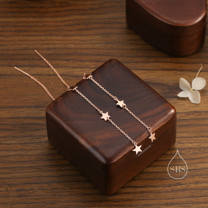 Three Star Cascade Threader Earrings in Sterling Silver, Star Ear Threaders, Silver, Gold or Rose Gold, Star Threaders, Long Threaders