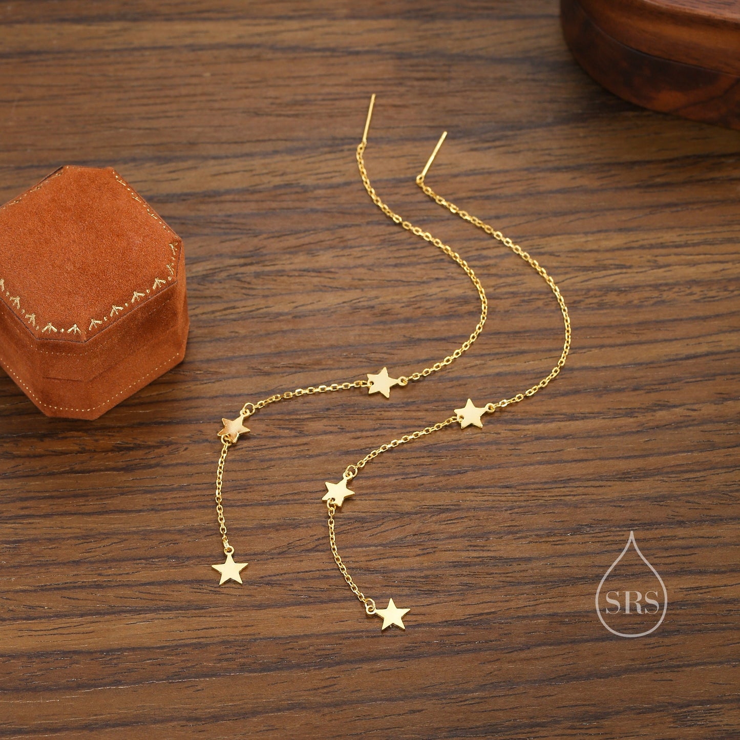 Three Star Cascade Threader Earrings in Sterling Silver, Star Ear Threaders, Silver, Gold or Rose Gold, Star Threaders, Long Threaders