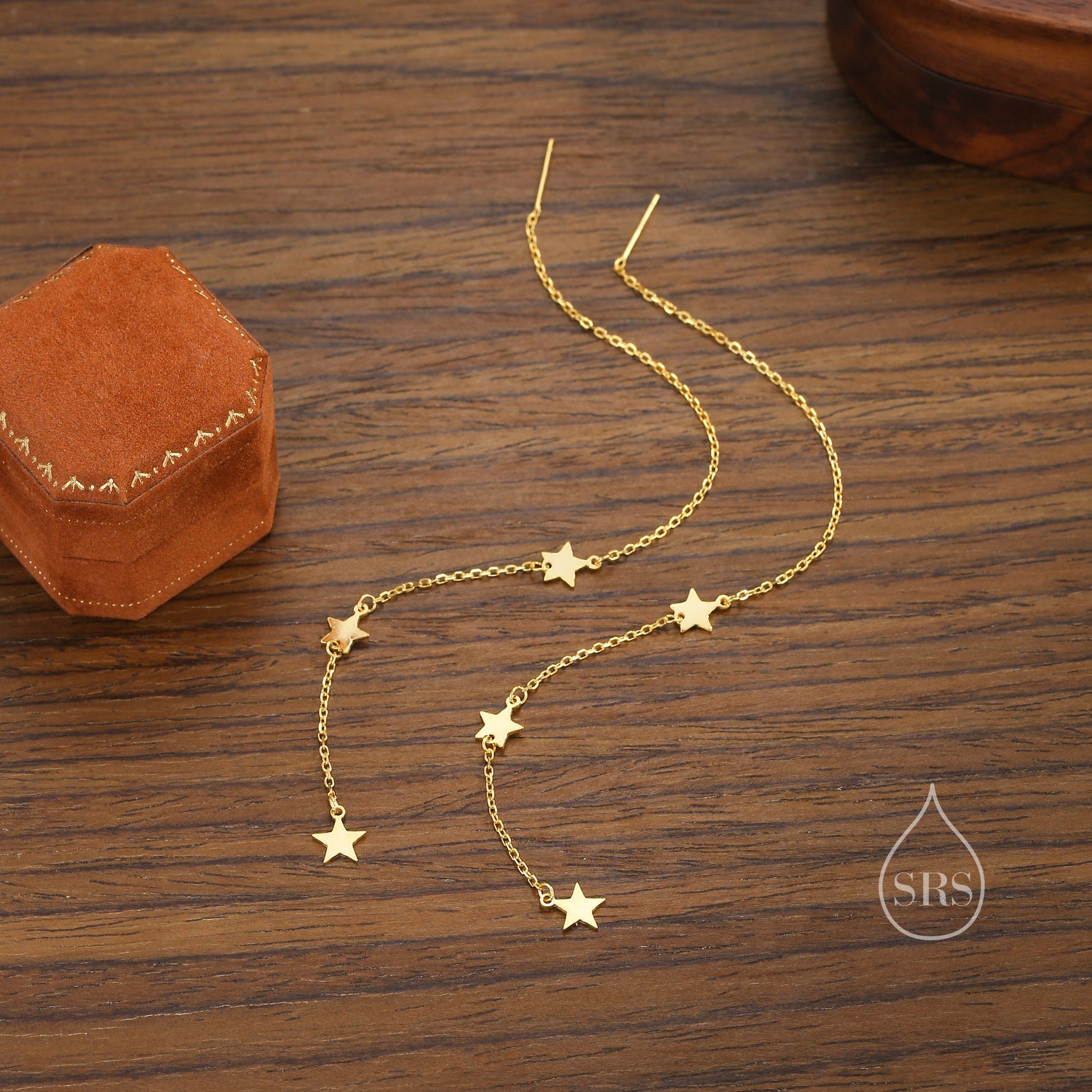 Three Star Cascade Threader Earrings in Sterling Silver, Star Ear Threaders, Silver, Gold or Rose Gold, Star Threaders, Long Threaders