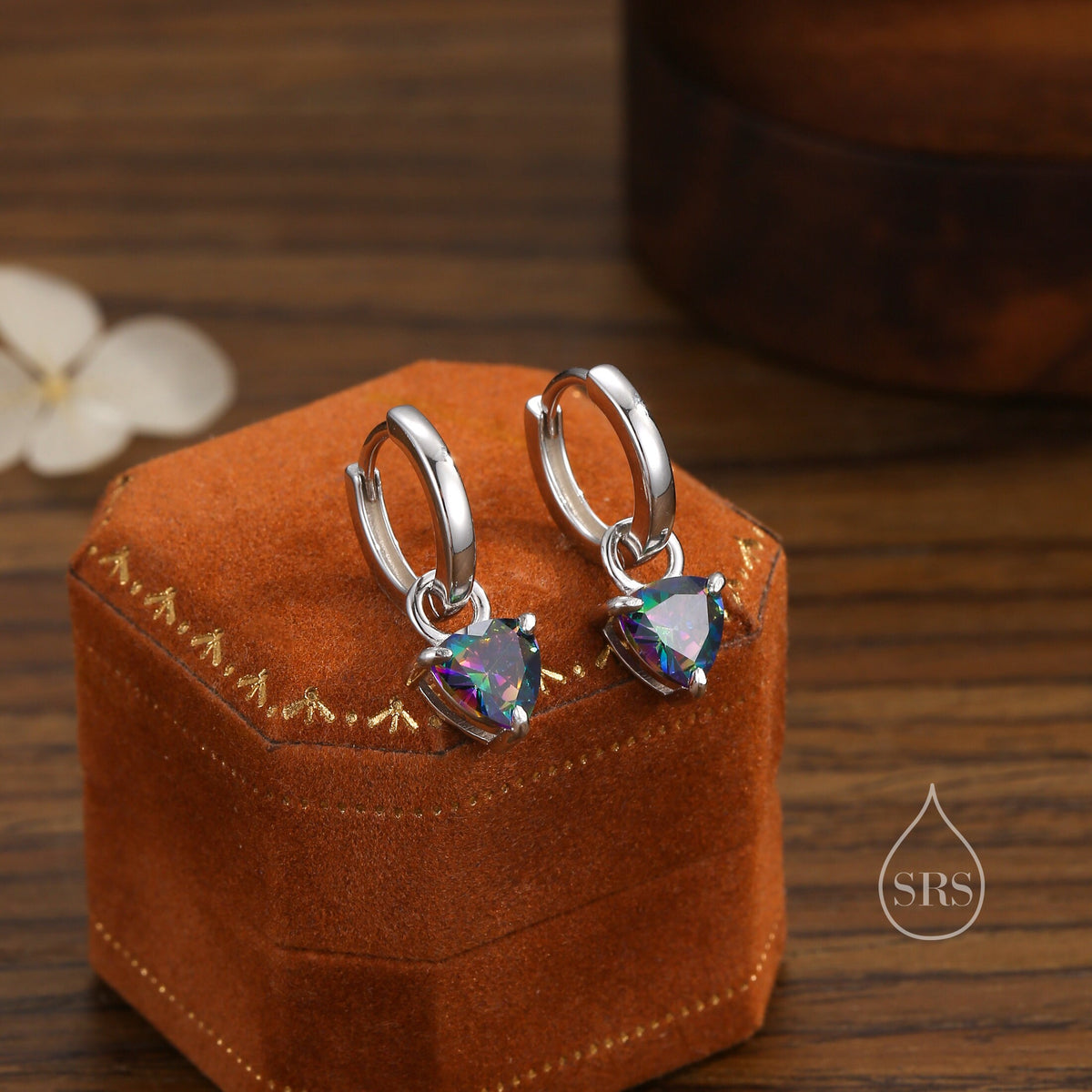 Sterling Silver Mystic Black Trillion Cut CZ Hoop Earrings, Silver or Gold, Triangle Dangle Hoop Earrings, Interchangeable Charm
