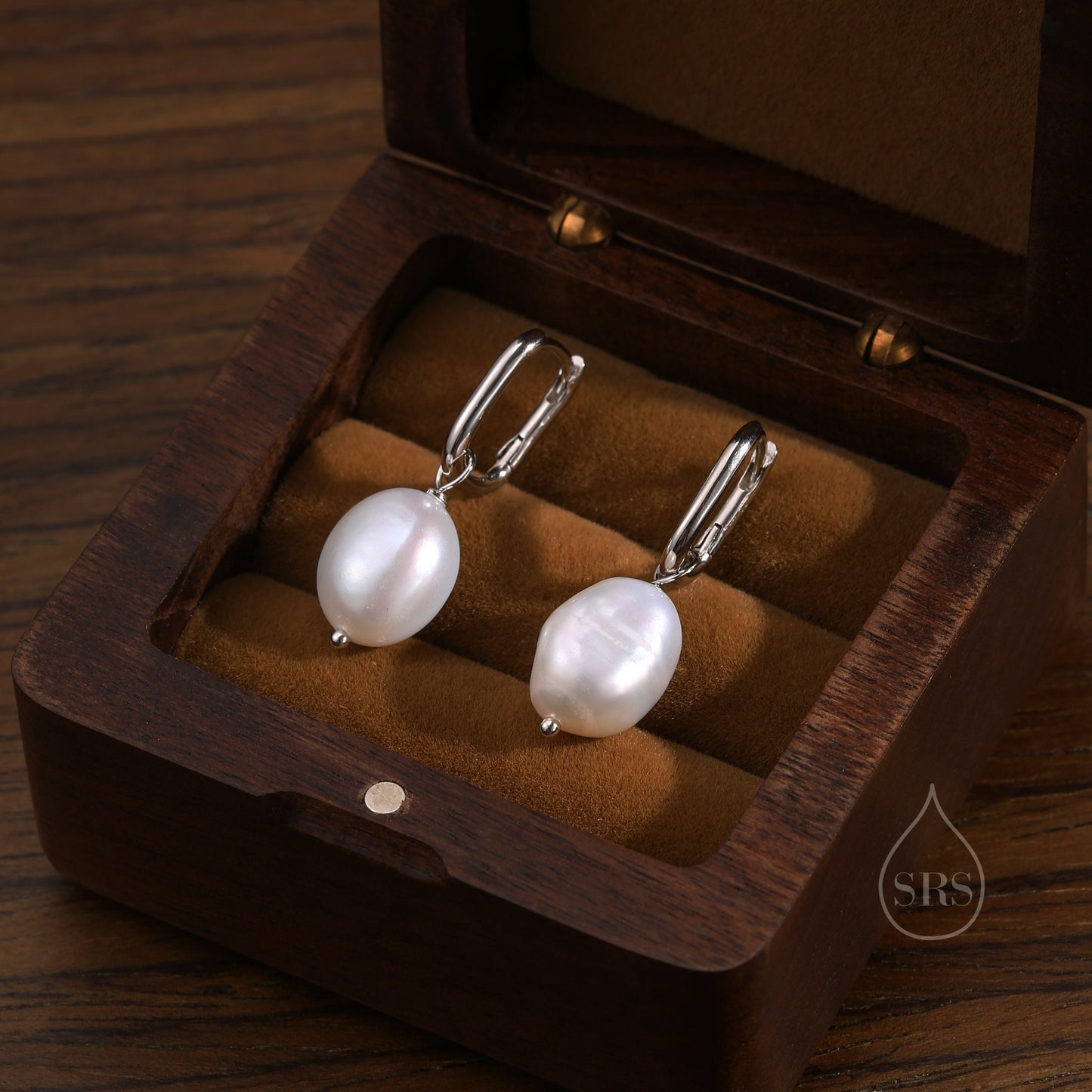 Sale! Rectangular Hoops with Dangling Baroque Pearl Drop Earrings in Sterling Silver, Silver or Gold, Keshi Pearl Earrings, Oval Hoops with Pearls