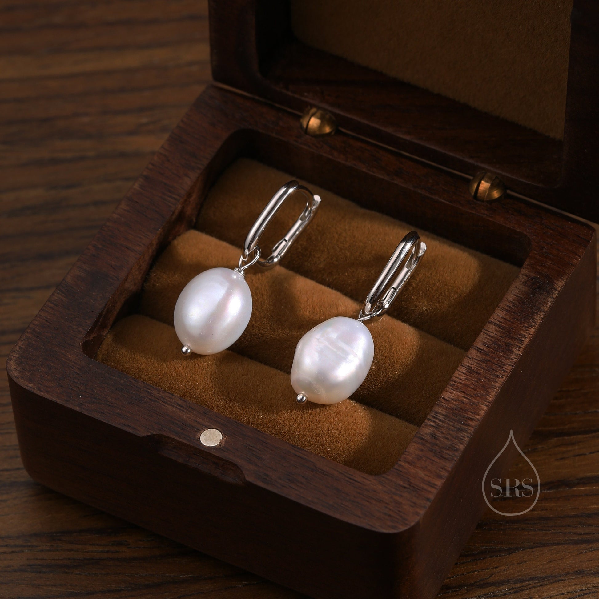 Sale! Rectangular Hoops with Dangling Baroque Pearl Drop Earrings in Sterling Silver, Silver or Gold, Keshi Pearl Earrings, Oval Hoops with Pearls