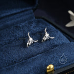 Sterling Silver Tiny Bull Skull Stud Earrings, Silver or Gold or Rose Gold, Bull Skeleton Earrings in Sterling Silver