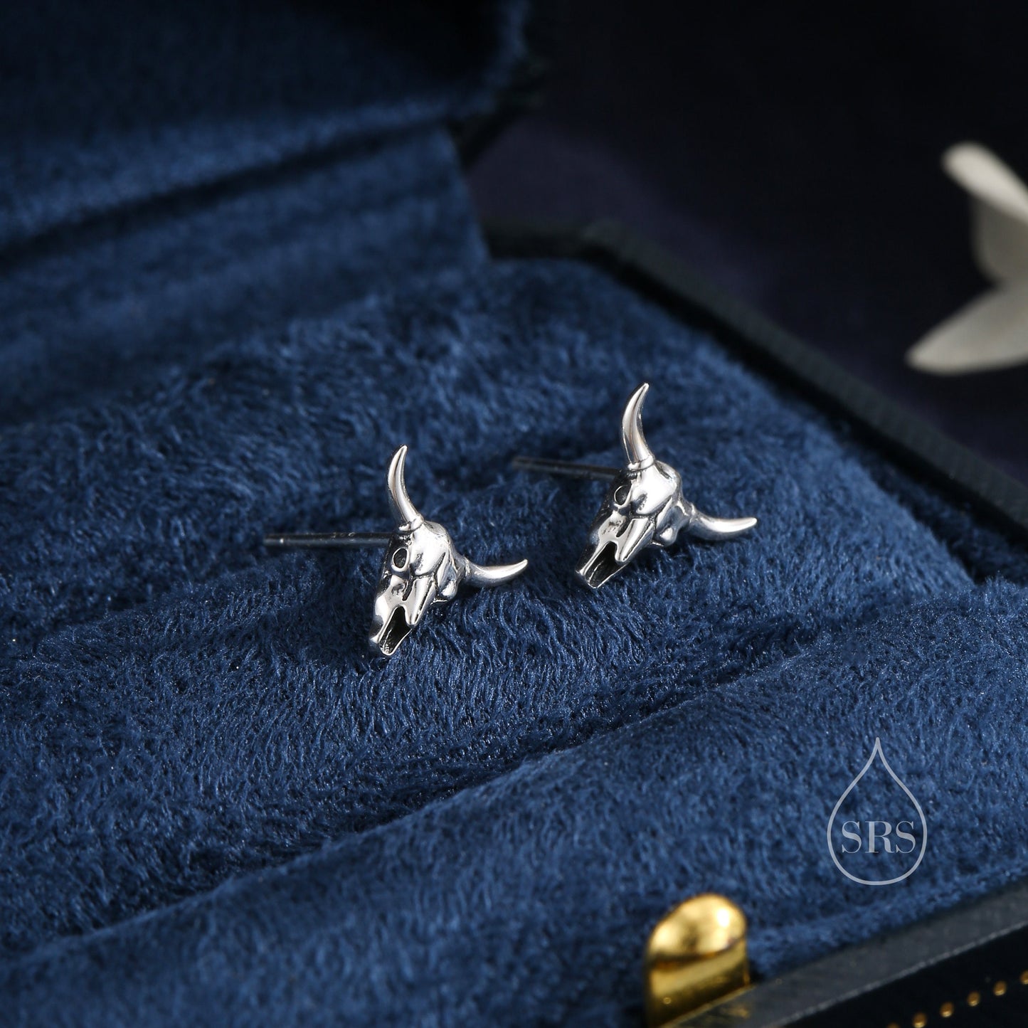 Sterling Silver Tiny Bull Skull Stud Earrings, Silver or Gold or Rose Gold,  Bull Skeleton Earrings in Sterling Silver