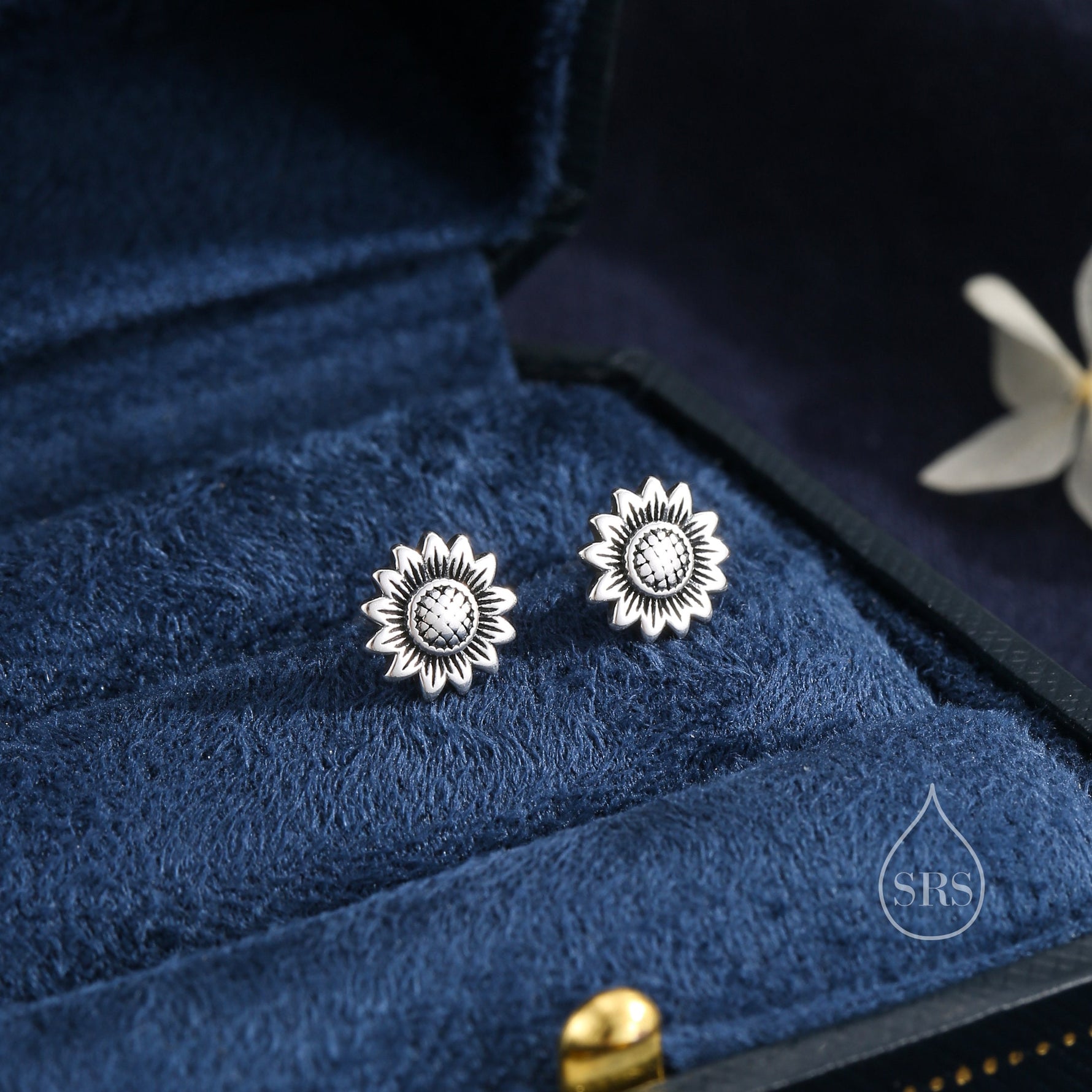 Sunflower Stud Earrings in Sterling Silver, Oxidised Silver or Gold, Delicate Sunflower Earrings