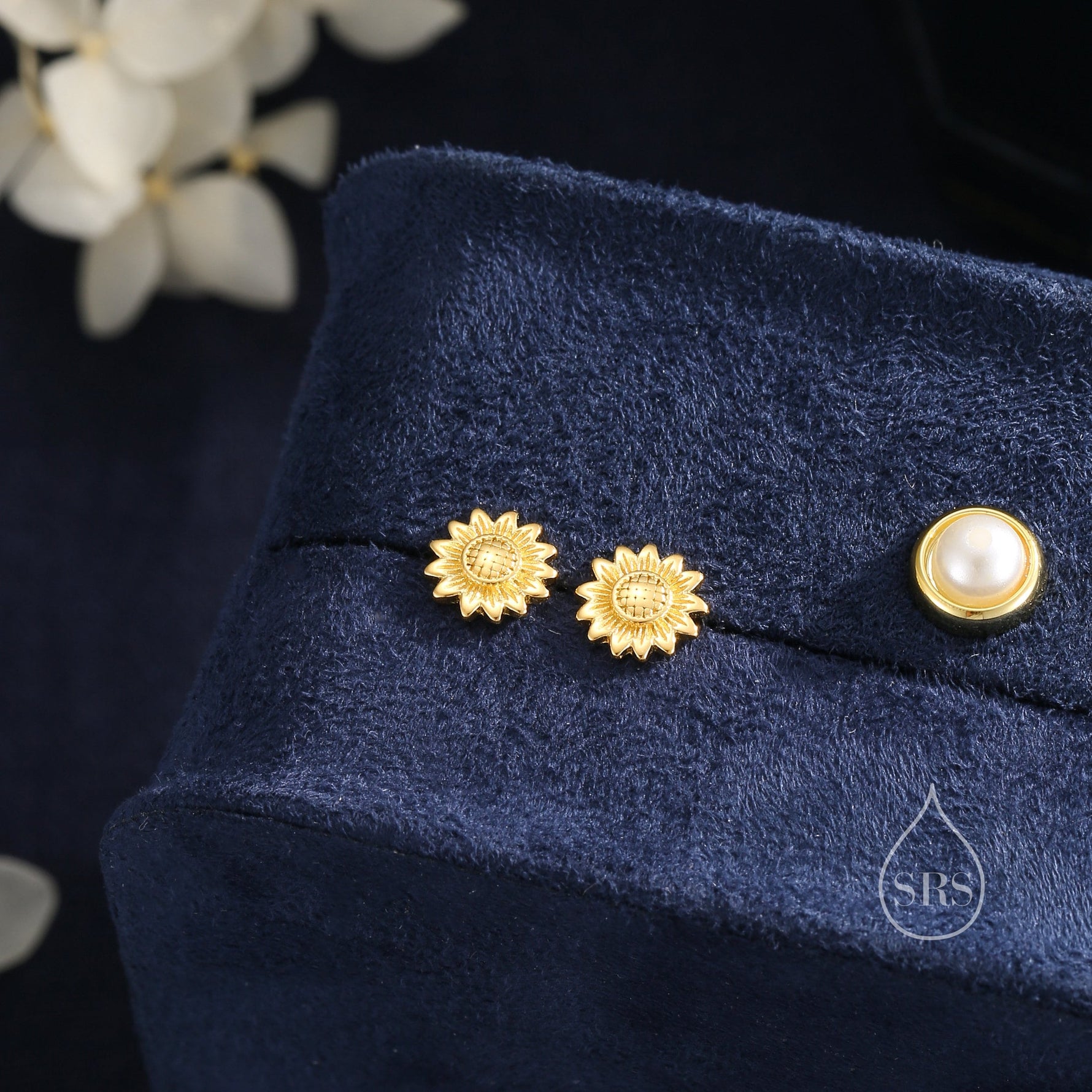 Sunflower Stud Earrings in Sterling Silver, Oxidised Silver or Gold, Delicate Sunflower Earrings