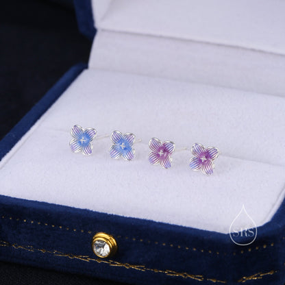 Hand Painted Hydrangea Flower Stud Earrings in Sterling Silver, Available in two Colours, Enamel Flower Earrings