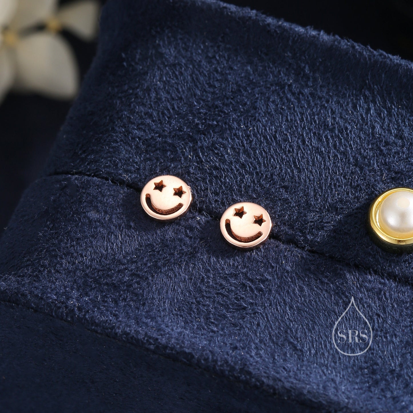 Starry Eyed Face Stud Earrings in Sterling Silver, Silver or Gold or Rose Gold, Sterling Silver Smile Earrings