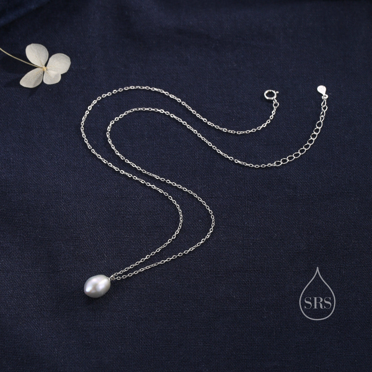 Natural Metallic Grey Pearl Necklace in Sterling Silver, Genuine Freshwater Pearl Pendant Necklace in Sterling Silver, Oval Pearl