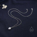 Natural Metallic Grey Pearl Necklace in Sterling Silver, Genuine Freshwater Pearl Pendant Necklace in Sterling Silver, Oval Pearl