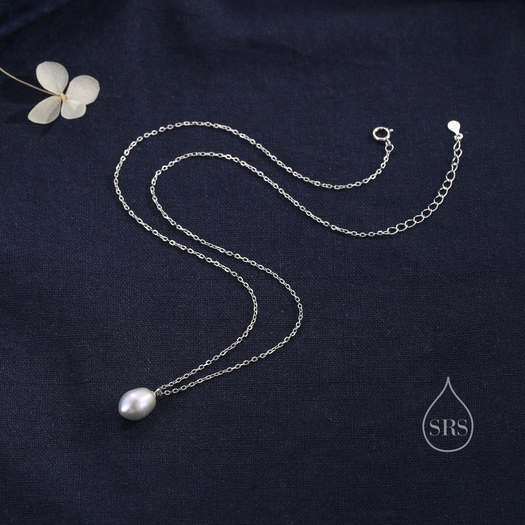 Natural Metallic Grey Pearl Necklace in Sterling Silver, Genuine Freshwater Pearl Pendant Necklace in Sterling Silver, Oval Pearl