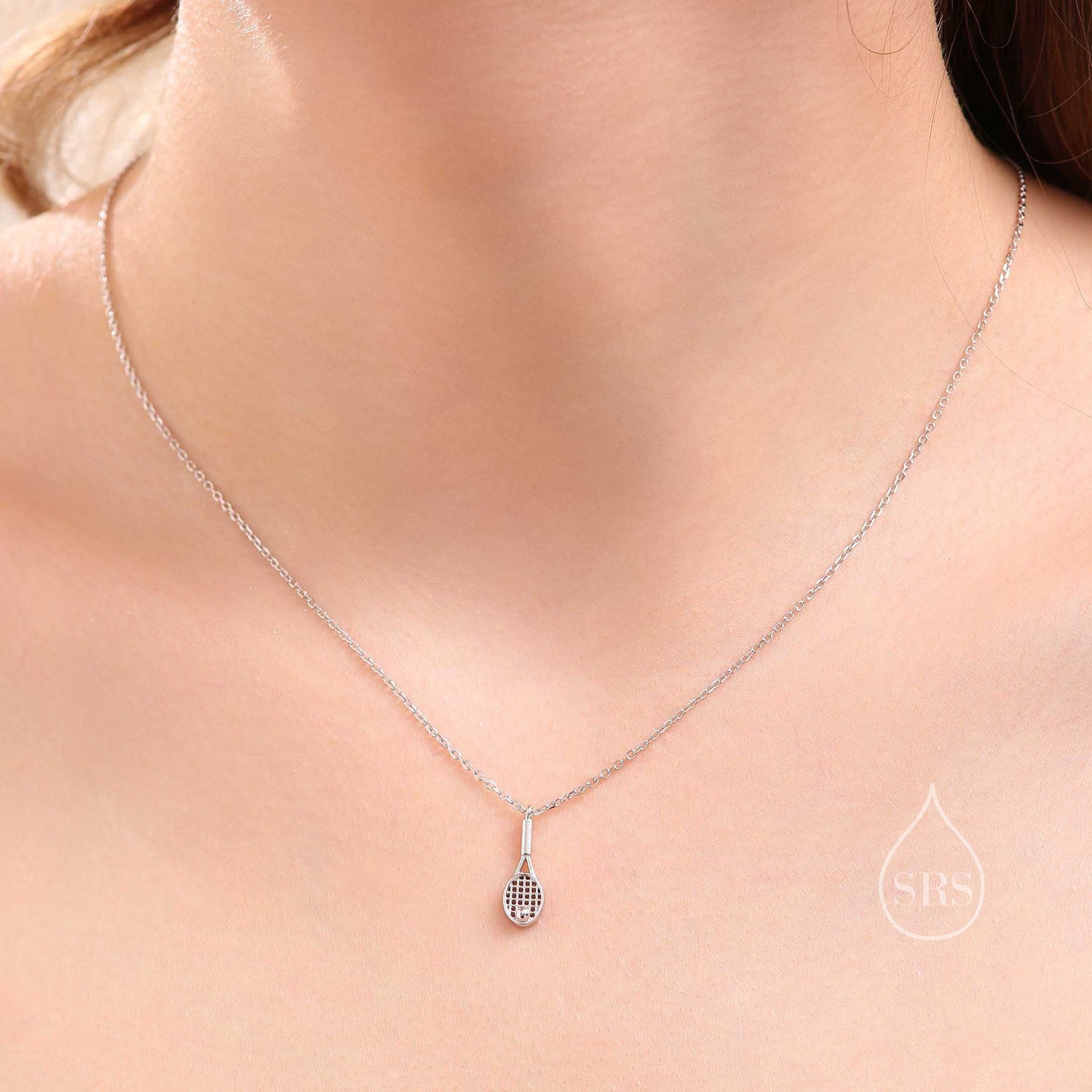 Tennis Racket Pendant Necklace in Sterling Silver, Silver or Gold or Rose Gold, Tennis Necklace, Tennis Lover Gift