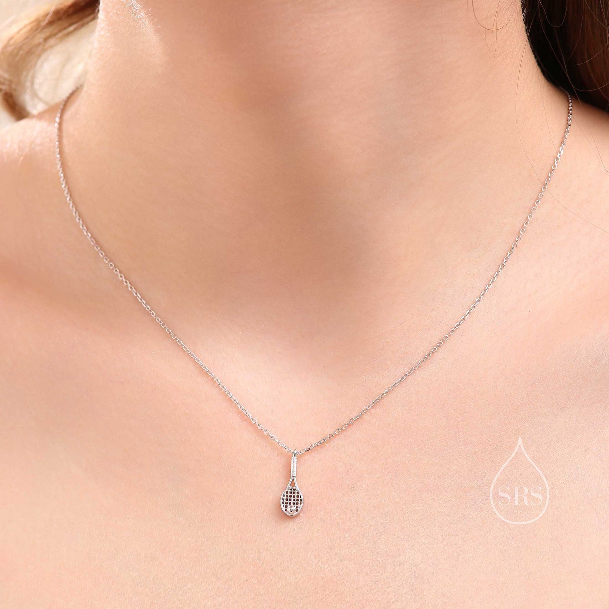 Tennis Racket Pendant Necklace in Sterling Silver, Silver or Gold or Rose Gold, Tennis Necklace, Tennis Lover Gift