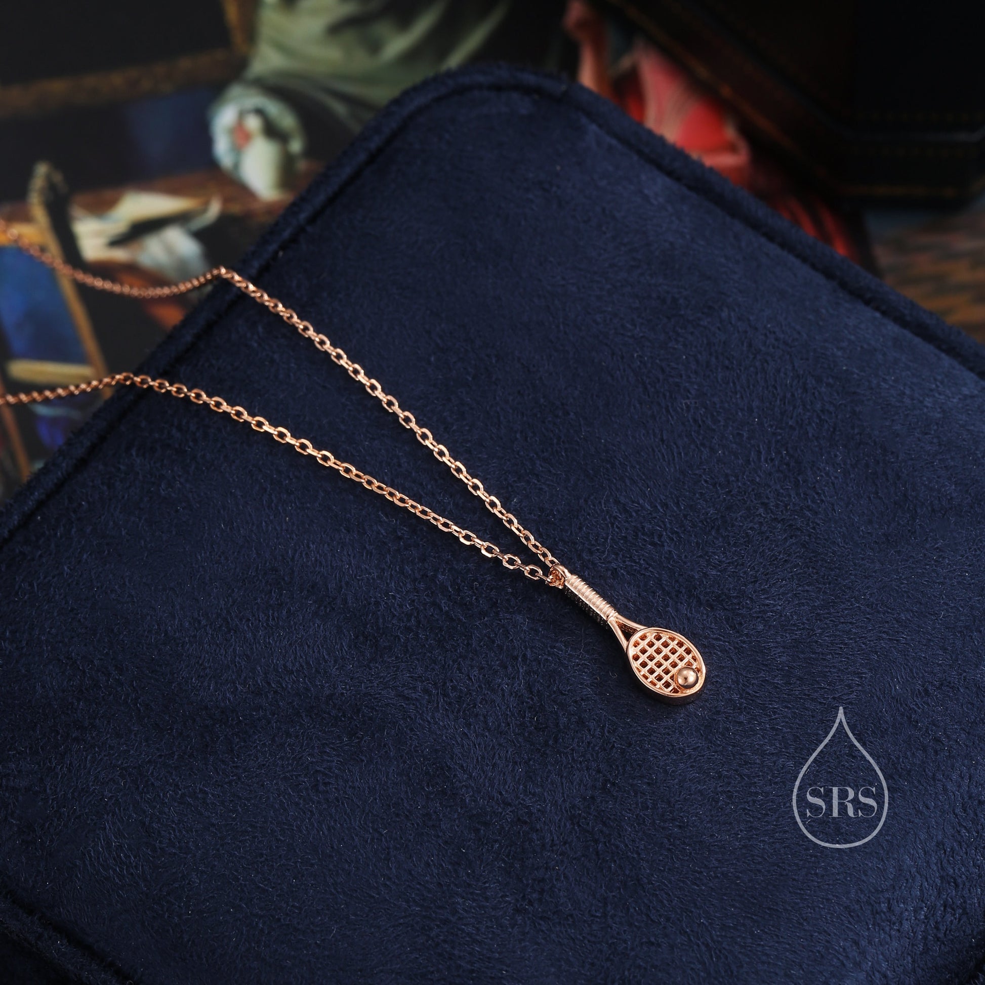 Tennis Racket Pendant Necklace in Sterling Silver, Silver or Gold or Rose Gold, Tennis Necklace, Tennis Lover Gift