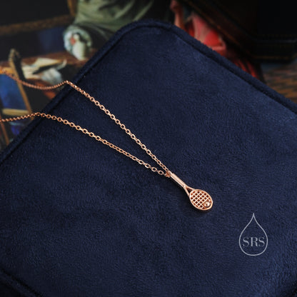 Tennis Racket Pendant Necklace in Sterling Silver, Silver or Gold or Rose Gold, Tennis Necklace, Tennis Lover Gift